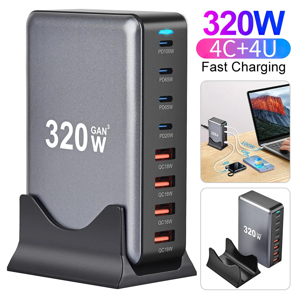 320W 8 Ports Fast Charging Station 4 USB