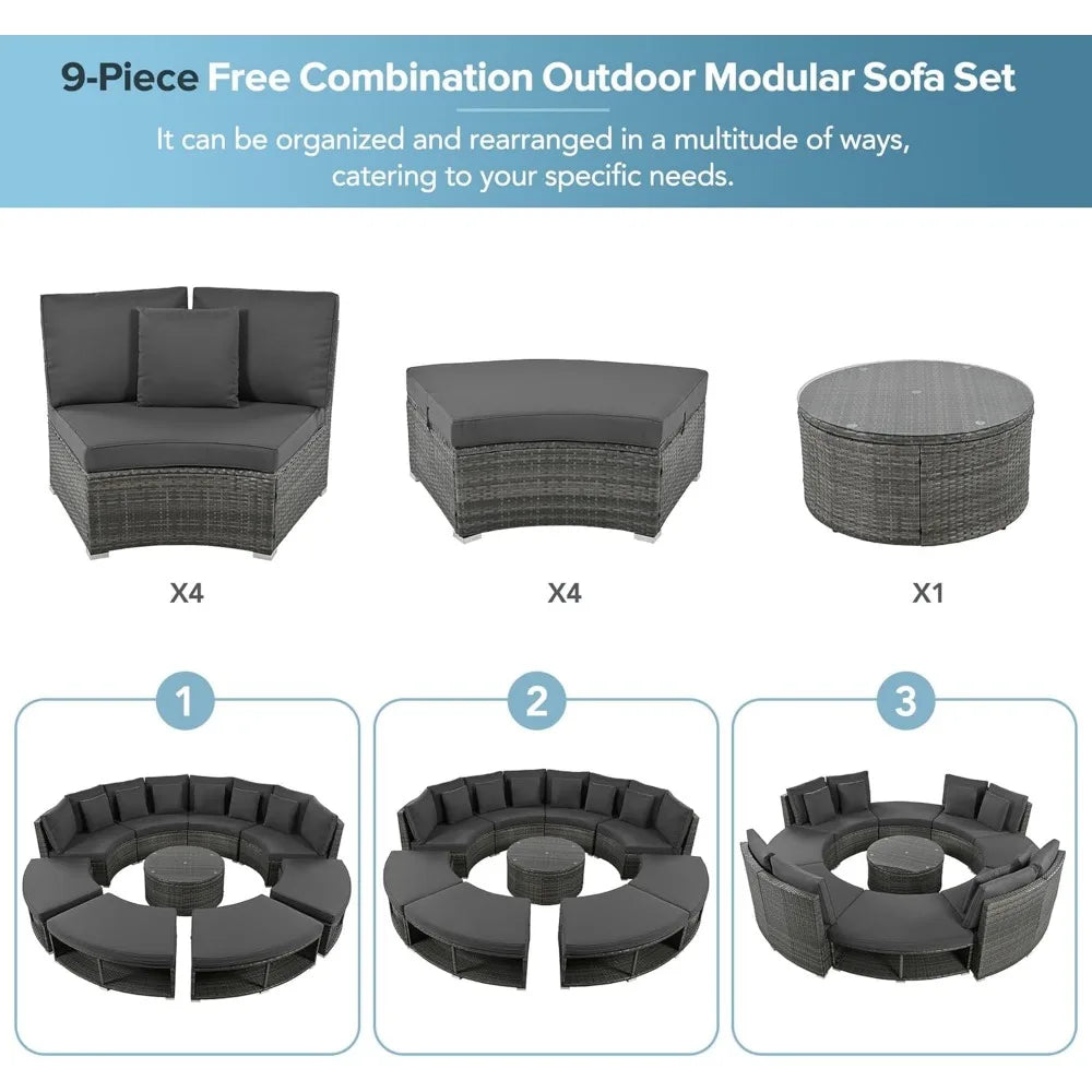 9 Piece Patio Outdoor Furniture