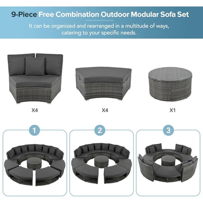 9 Piece Patio Outdoor Furniture
