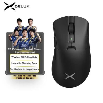 2025 Delux M900PRO Wireless Gaming Mouse Ergonomic 8K Polling Rate PAW3395 63g Magnetic RGB Charging Dock for Right Big Hand PC