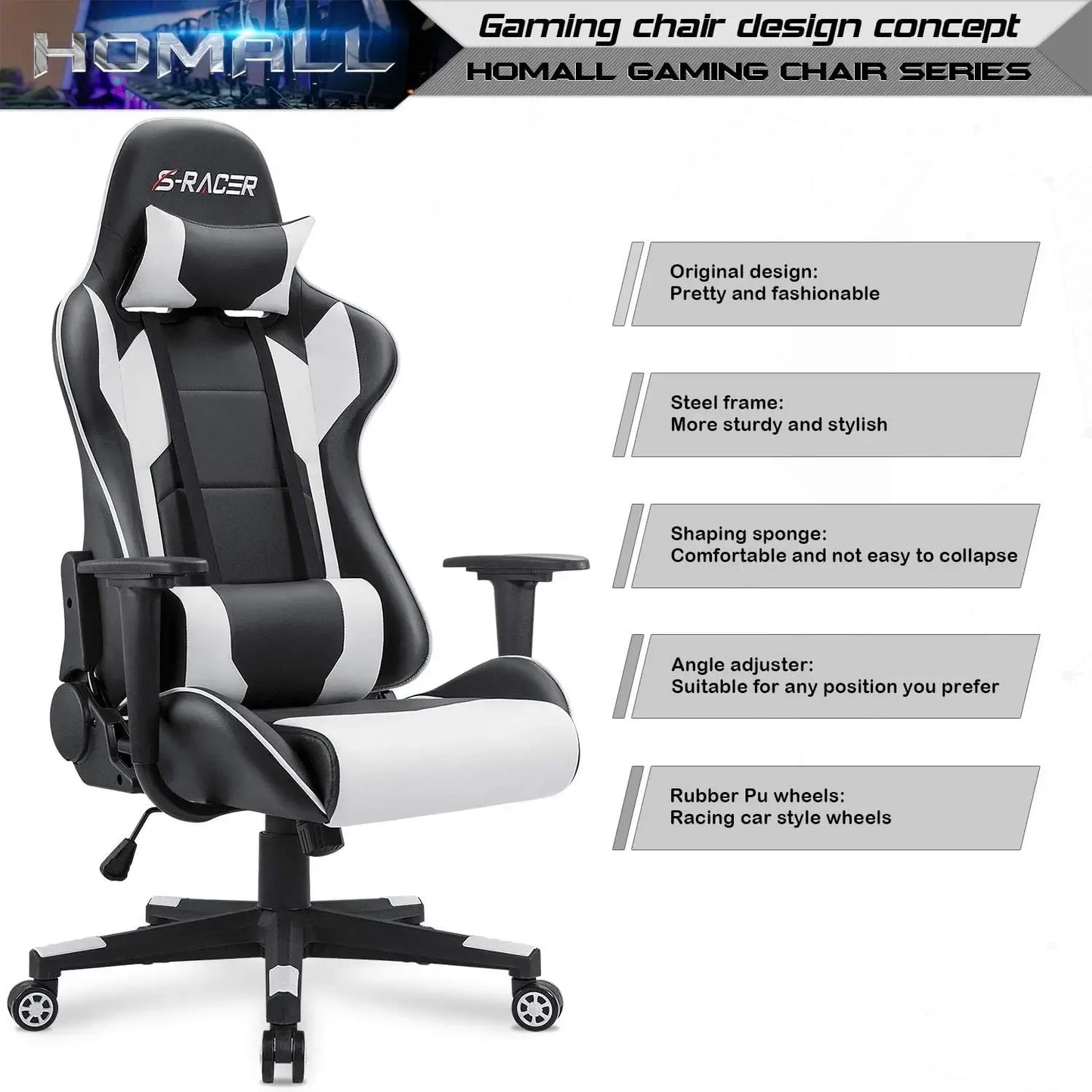 Gaming Chair, Office Chair High Back Leather