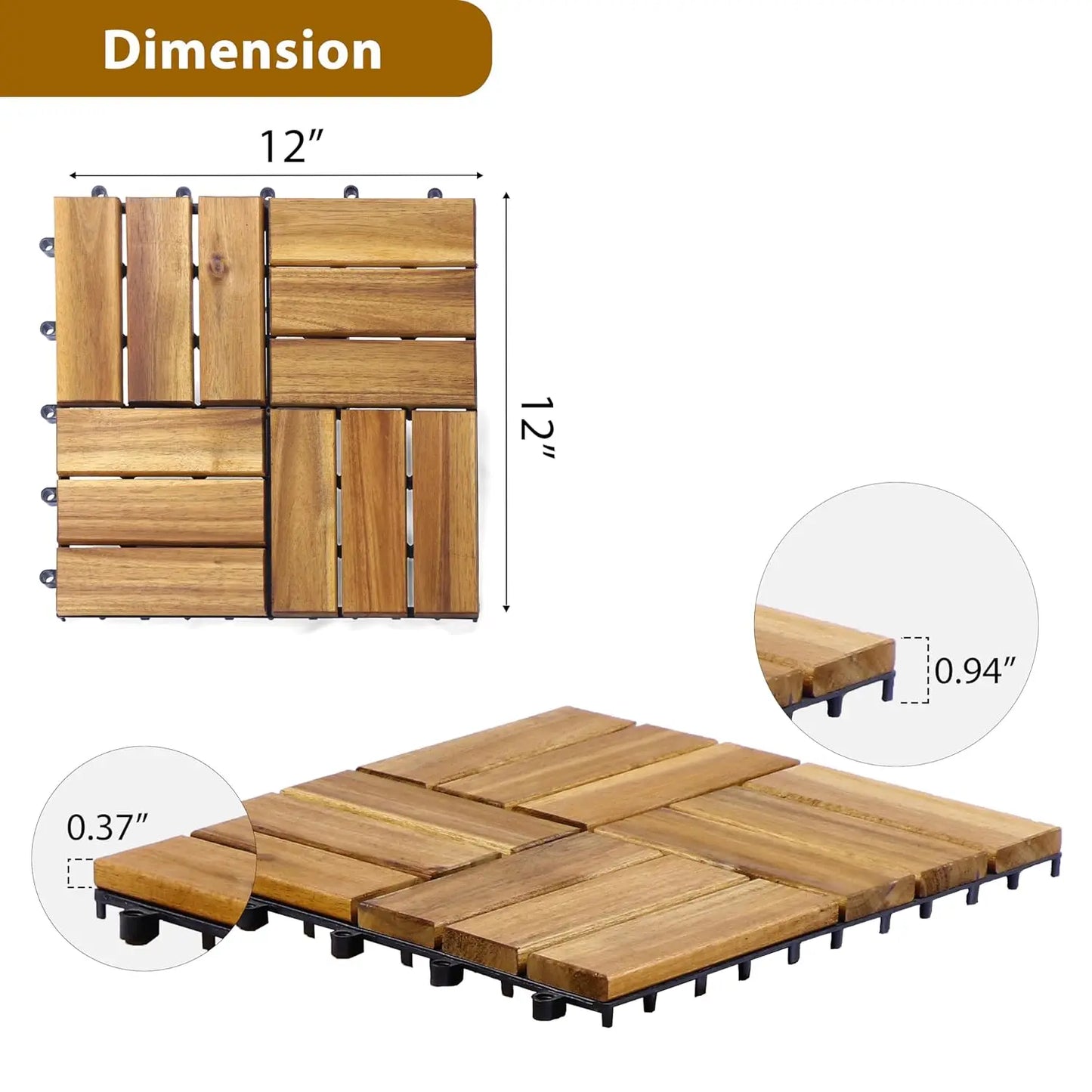 Acacia Wood Flooring Interlocking Deck Tiles