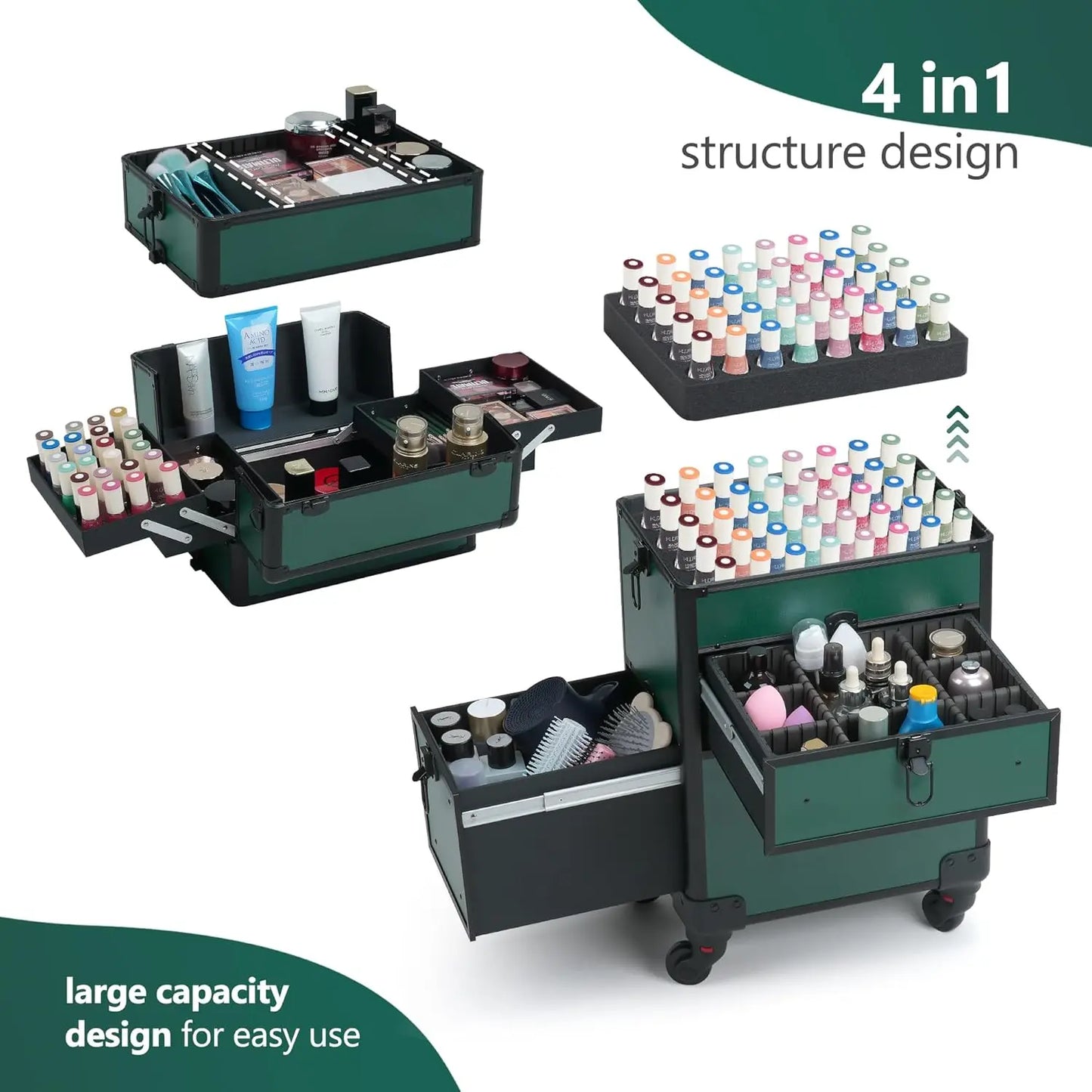 Rolling Makeup Case with Drawer