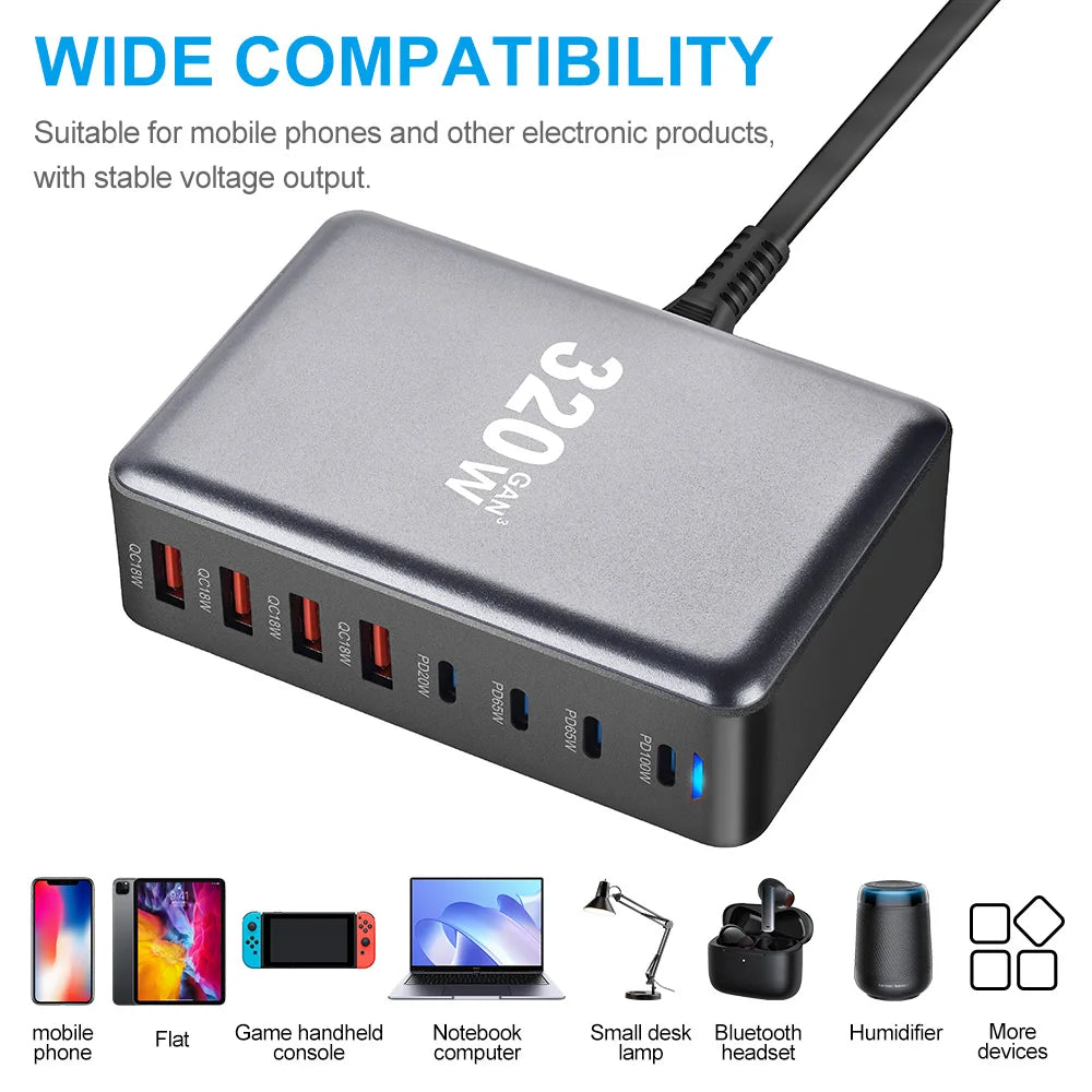 320W 8 Ports Fast Charging Station 4 USB