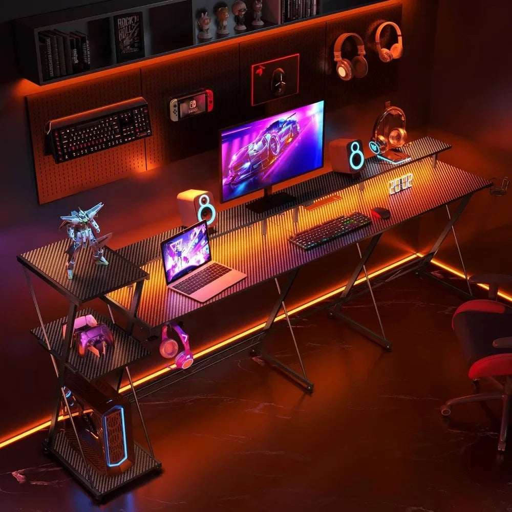 L Shaped Gaming Desk with LED Lights