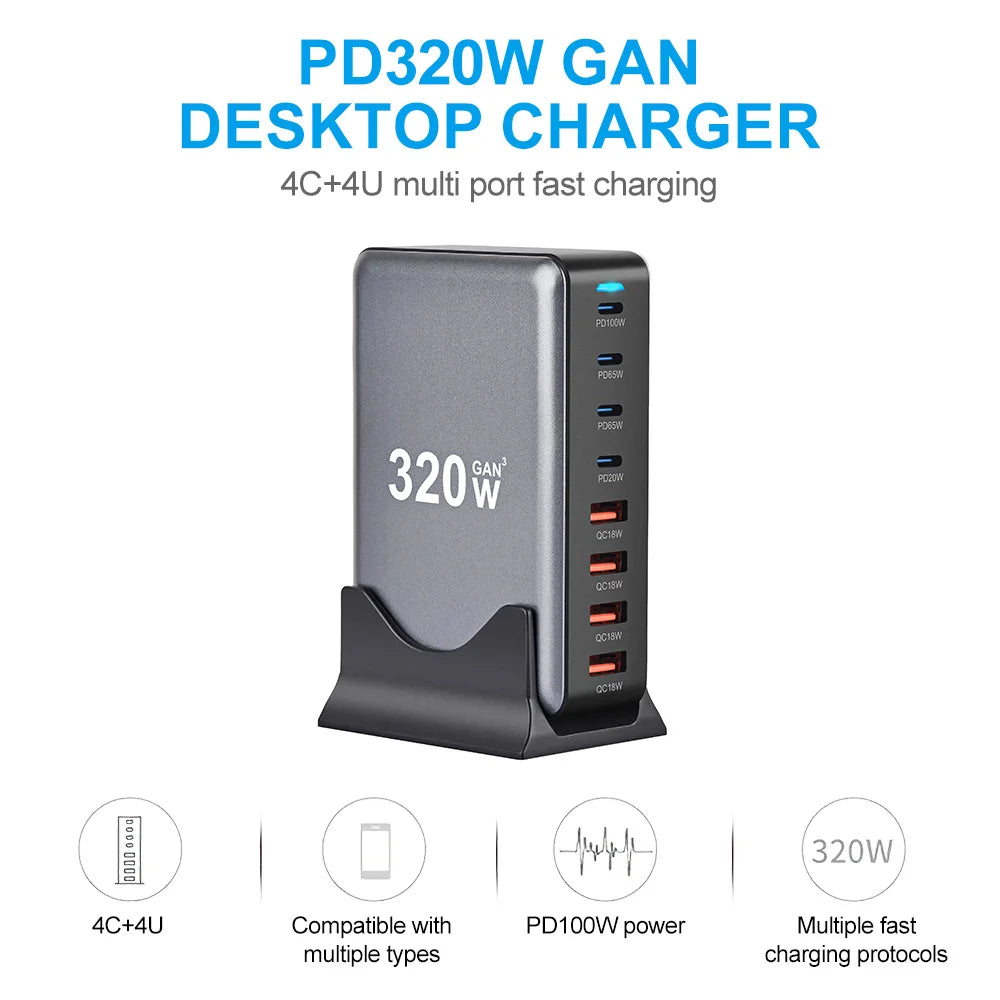 320W 8 Ports Fast Charging Station 4 USB