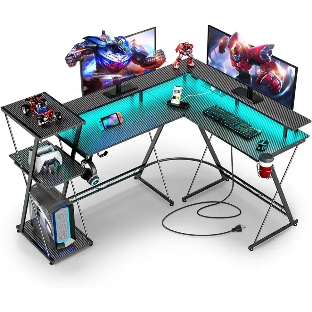 L Shaped Gaming Desk with LED Lights