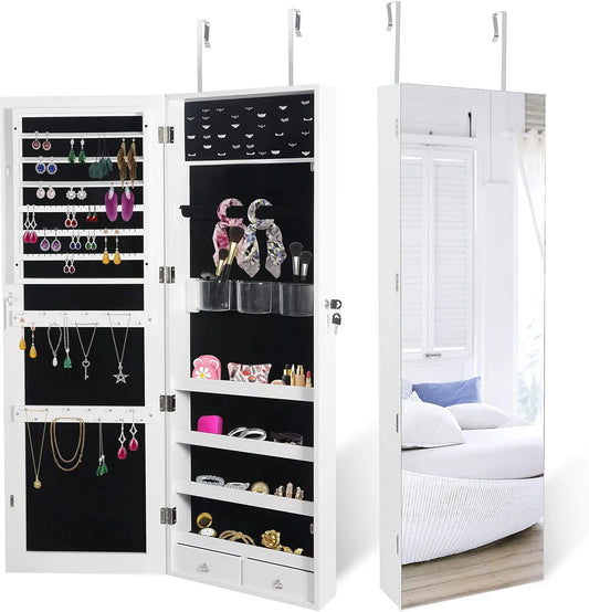 Mirror Jewelry Cabinet, Full Length Mirror with Jewelry Storage