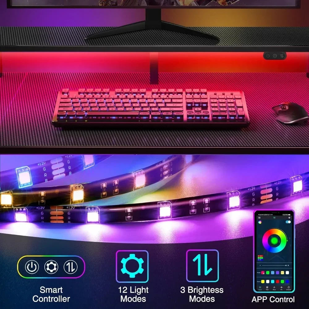 L Shaped Gaming Desk with LED Lights