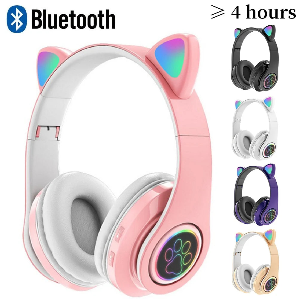 Flash Light Cute Cat Ears Wireless Headphone